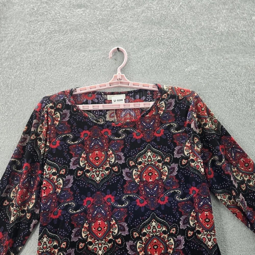 Dana Buchman‎ Women Blouse XL Black Paisley Scoop Neck Pullover Tunic